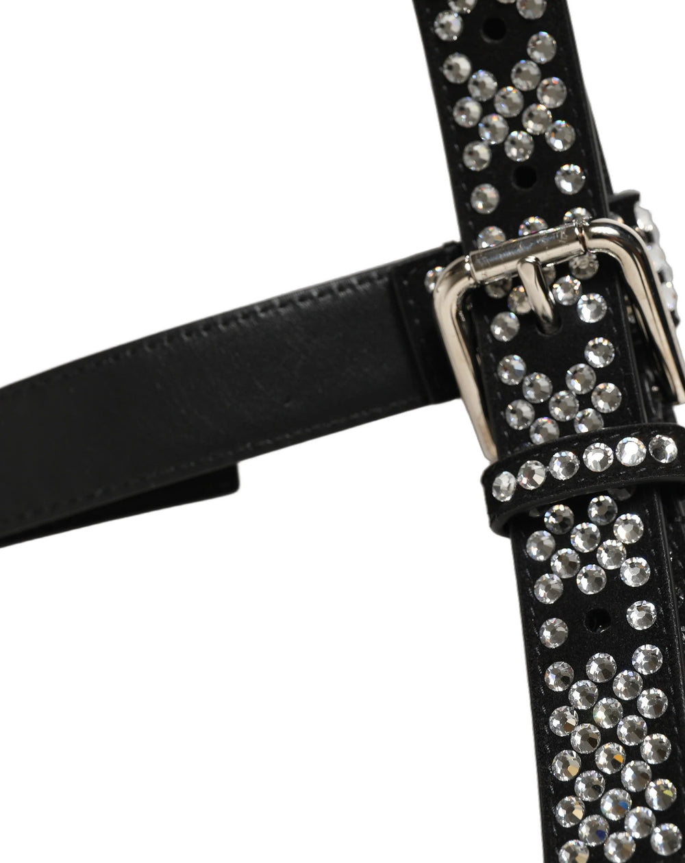 Dolce & Gabbana Black Leather Rhinestones Embellished Men Suspender - One Size