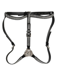 Dolce & Gabbana Black Leather Rhinestones Embellished Men Suspender - One Size