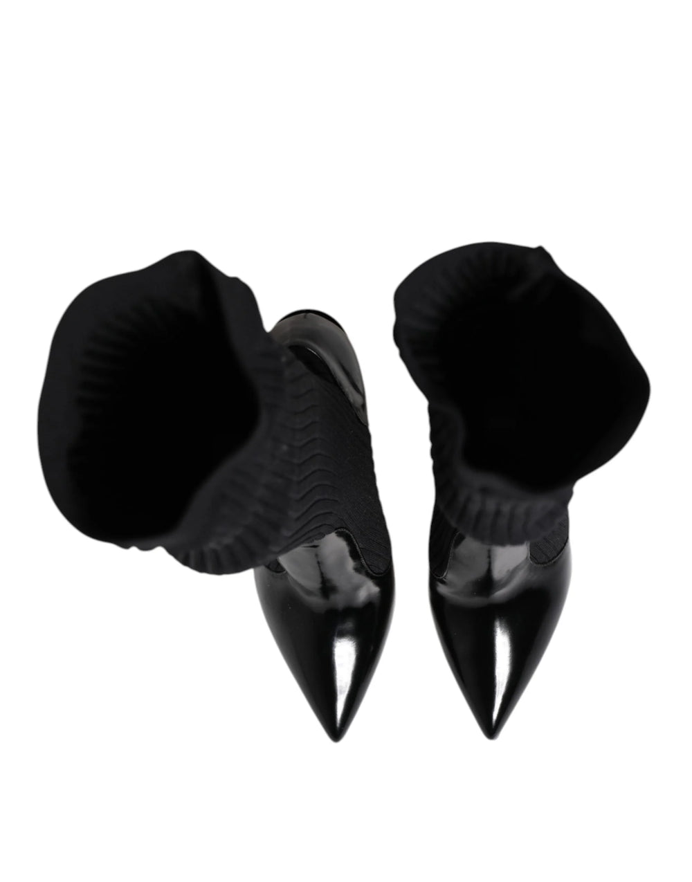 Dolce & Gabbana Black Leather Ribbed Knit Knee Boots Shoes - Boots