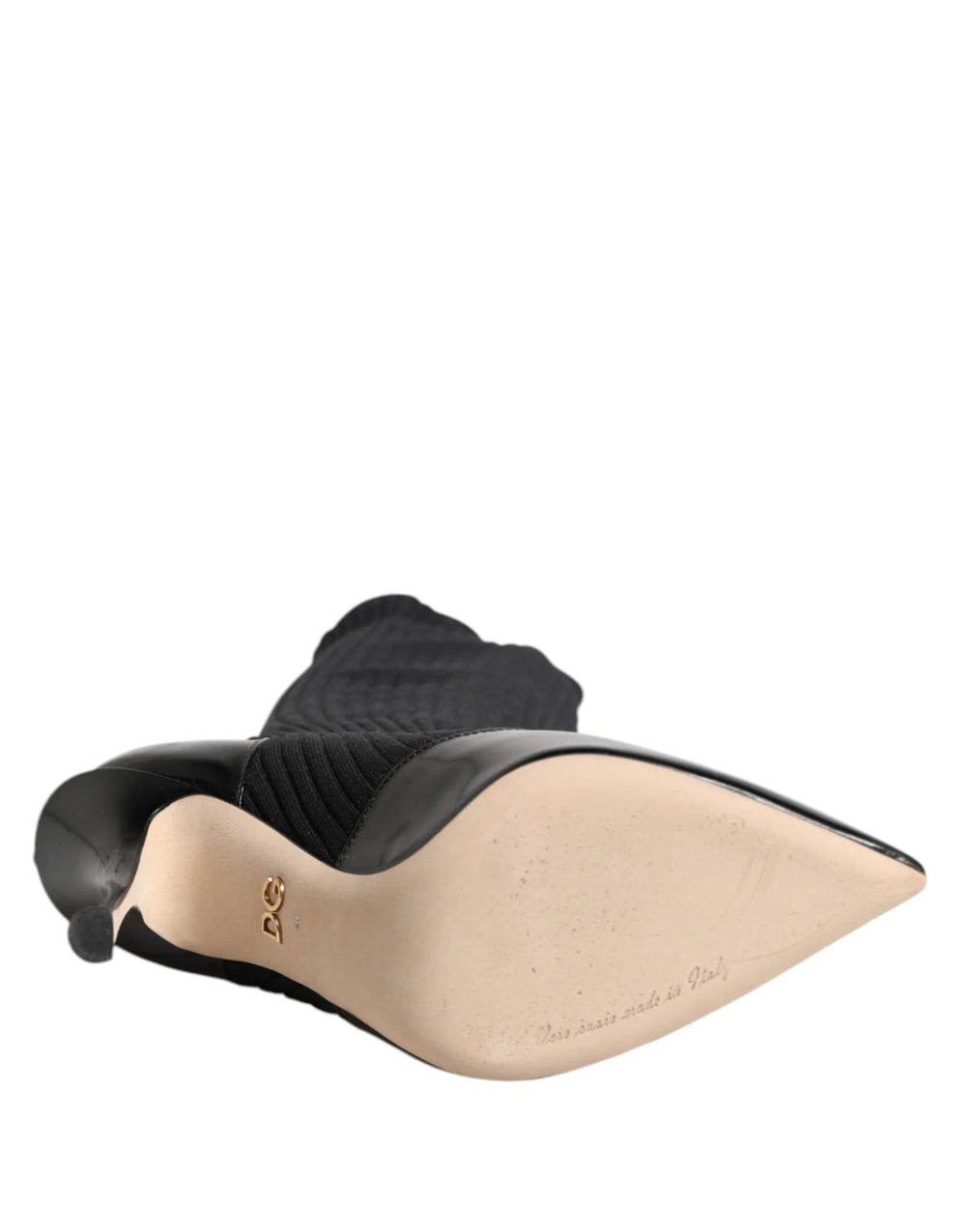 Dolce & Gabbana Black Leather Ribbed Knit Knee Boots Shoes - Boots