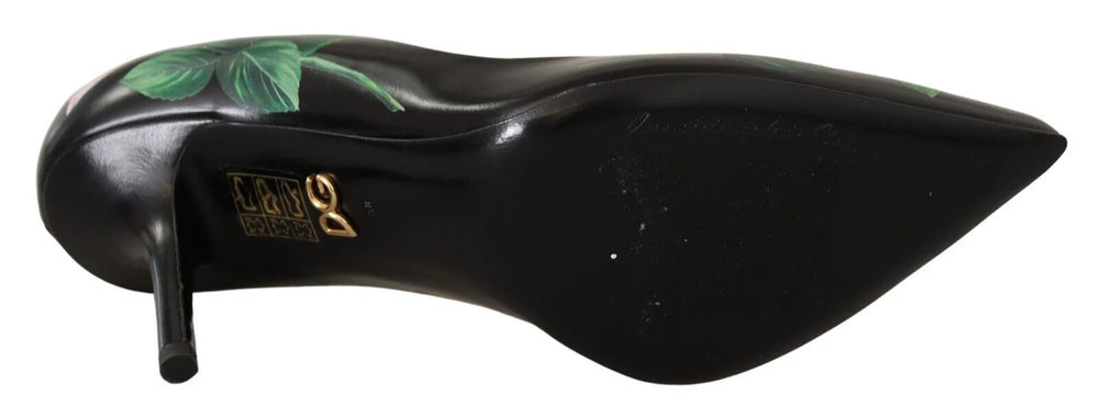 Dolce & Gabbana Black Leather Roses High Heels Pumps Shoes - Heels