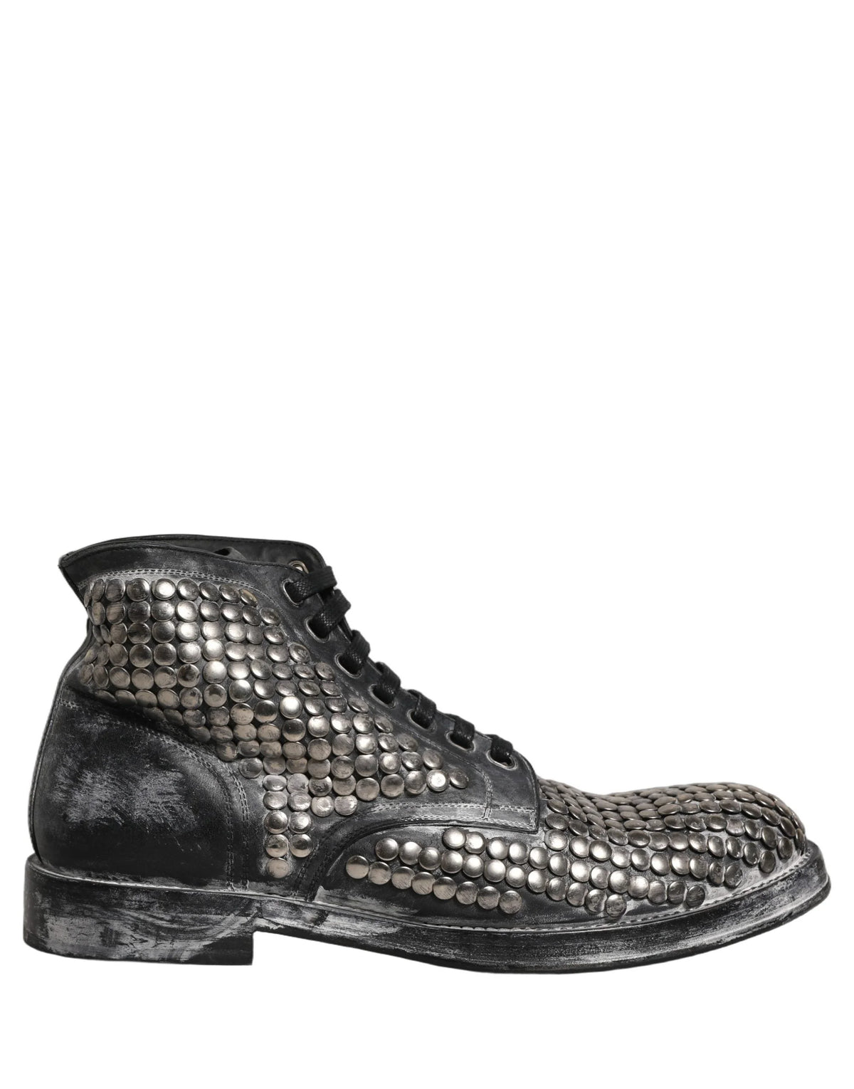 Dolce & Gabbana Black Leather Runway Studs Ankle Boots Shoes - EU44/US11