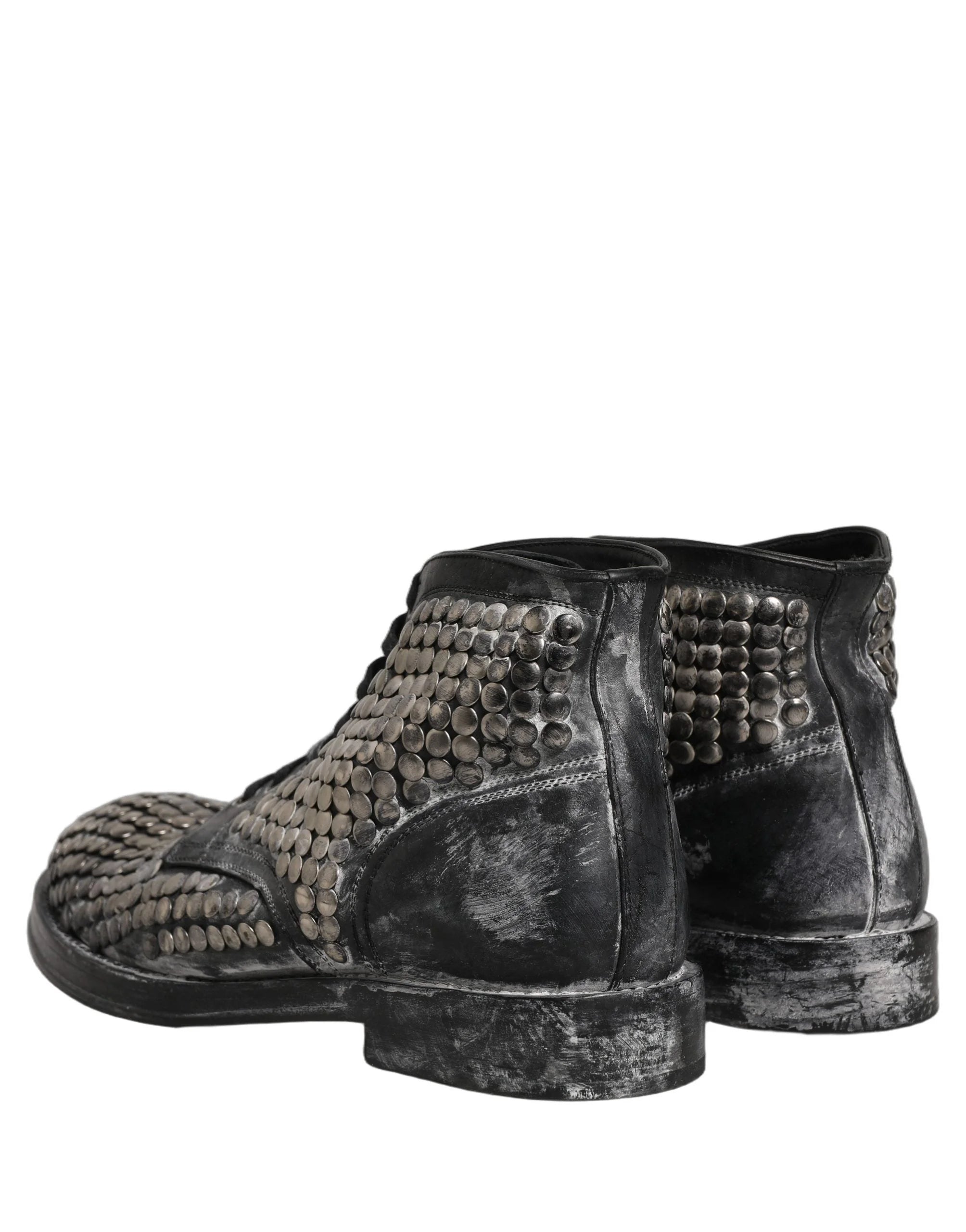 Dolce & Gabbana Black Leather Runway Studs Ankle Boots Shoes - EU44/US11