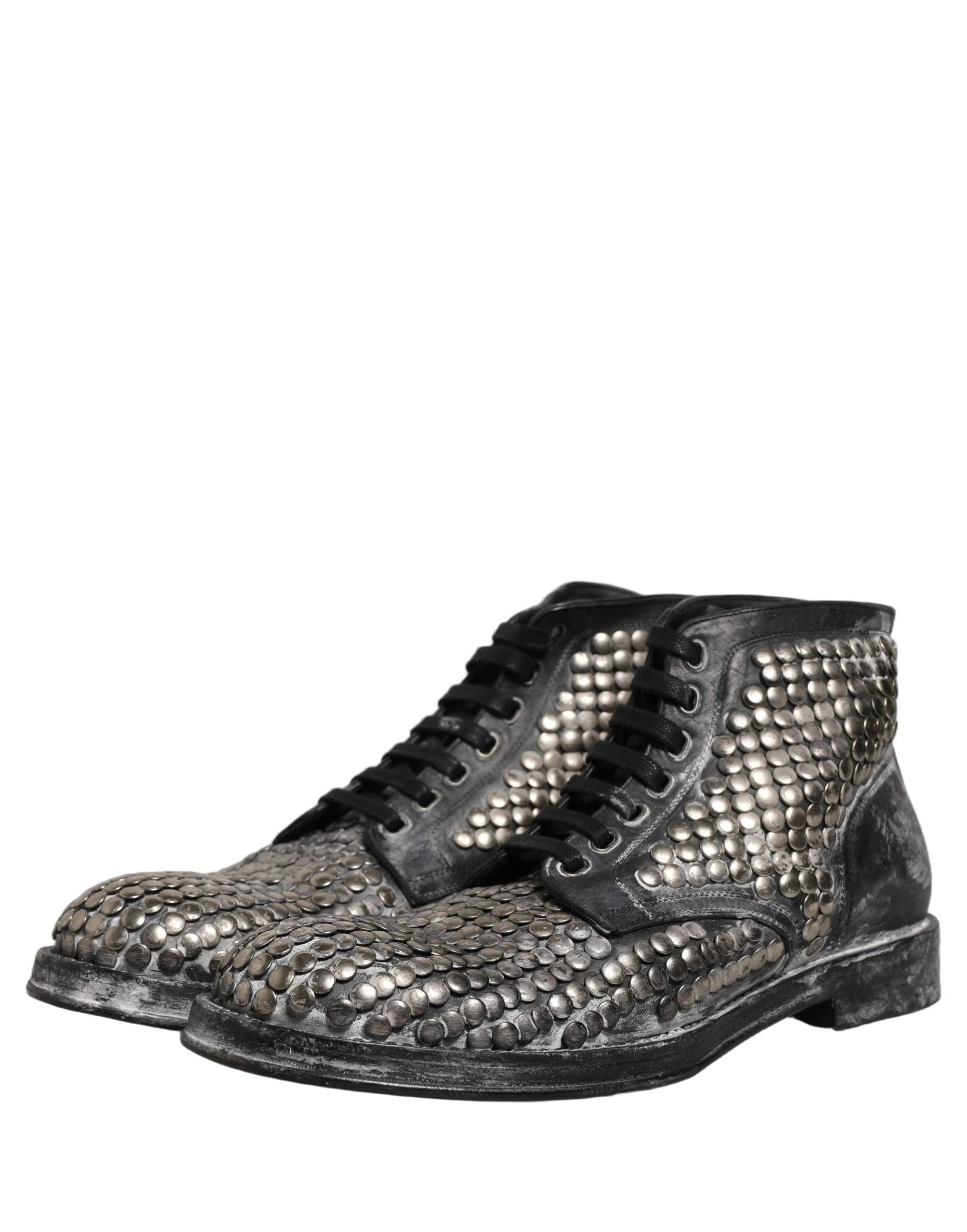 Dolce & Gabbana Black Leather Runway Studs Ankle Boots Shoes - EU44/US11