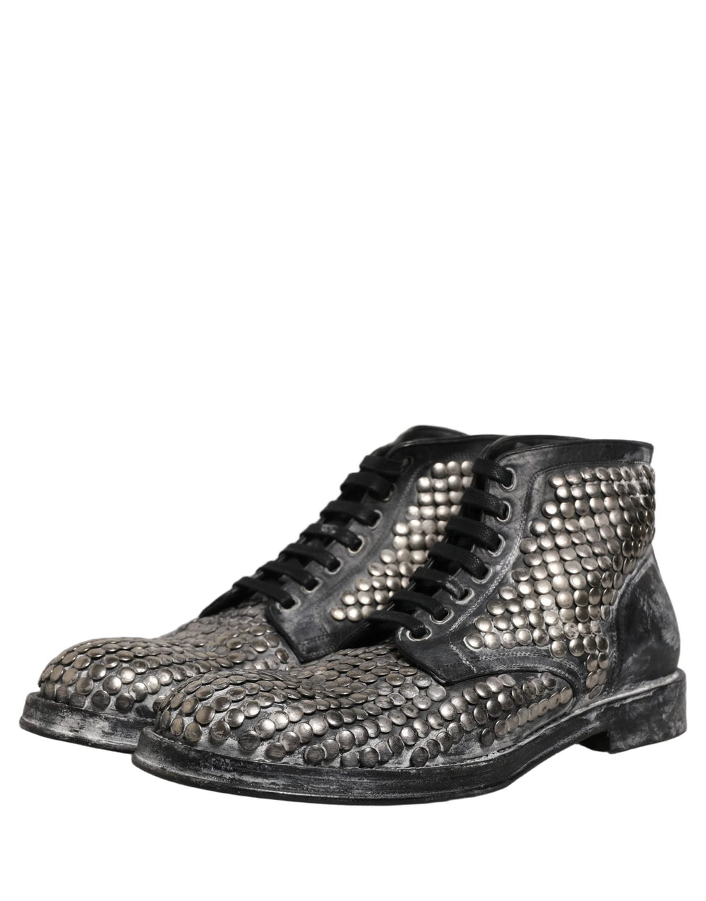 Dolce & Gabbana Black Leather Runway Studs Ankle Boots Shoes - EU44/US11