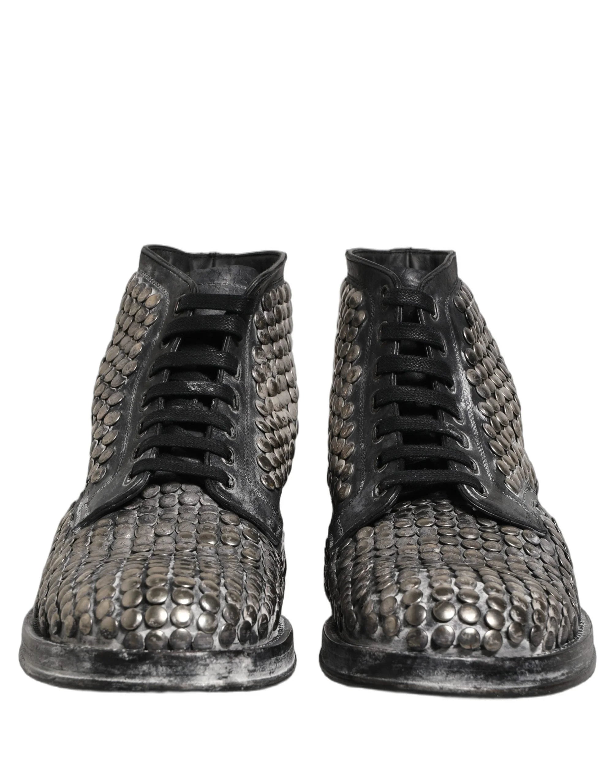 Dolce & Gabbana Black Leather Runway Studs Ankle Boots Shoes - EU44/US11