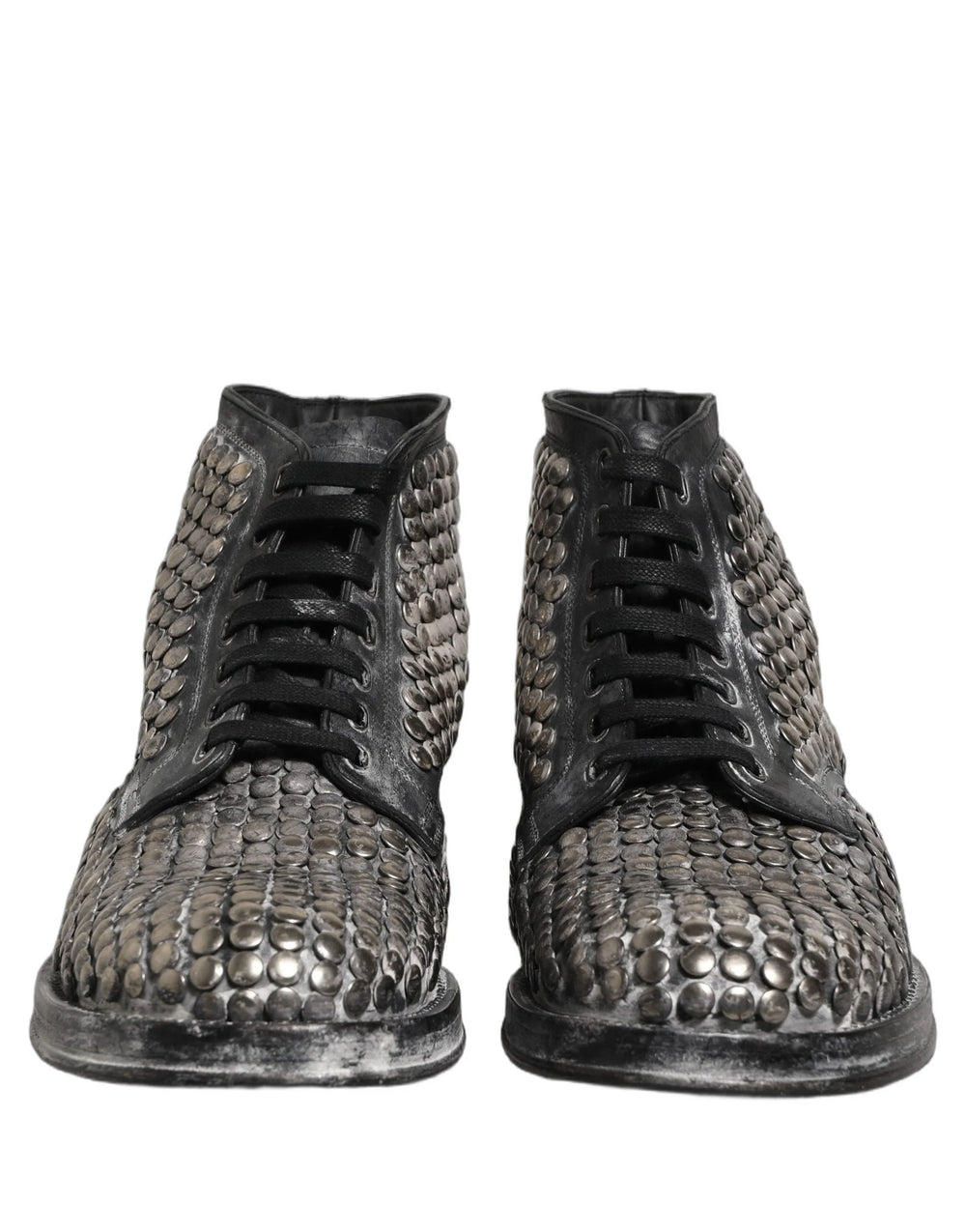 Dolce & Gabbana Black Leather Runway Studs Ankle Boots Shoes - EU44/US11