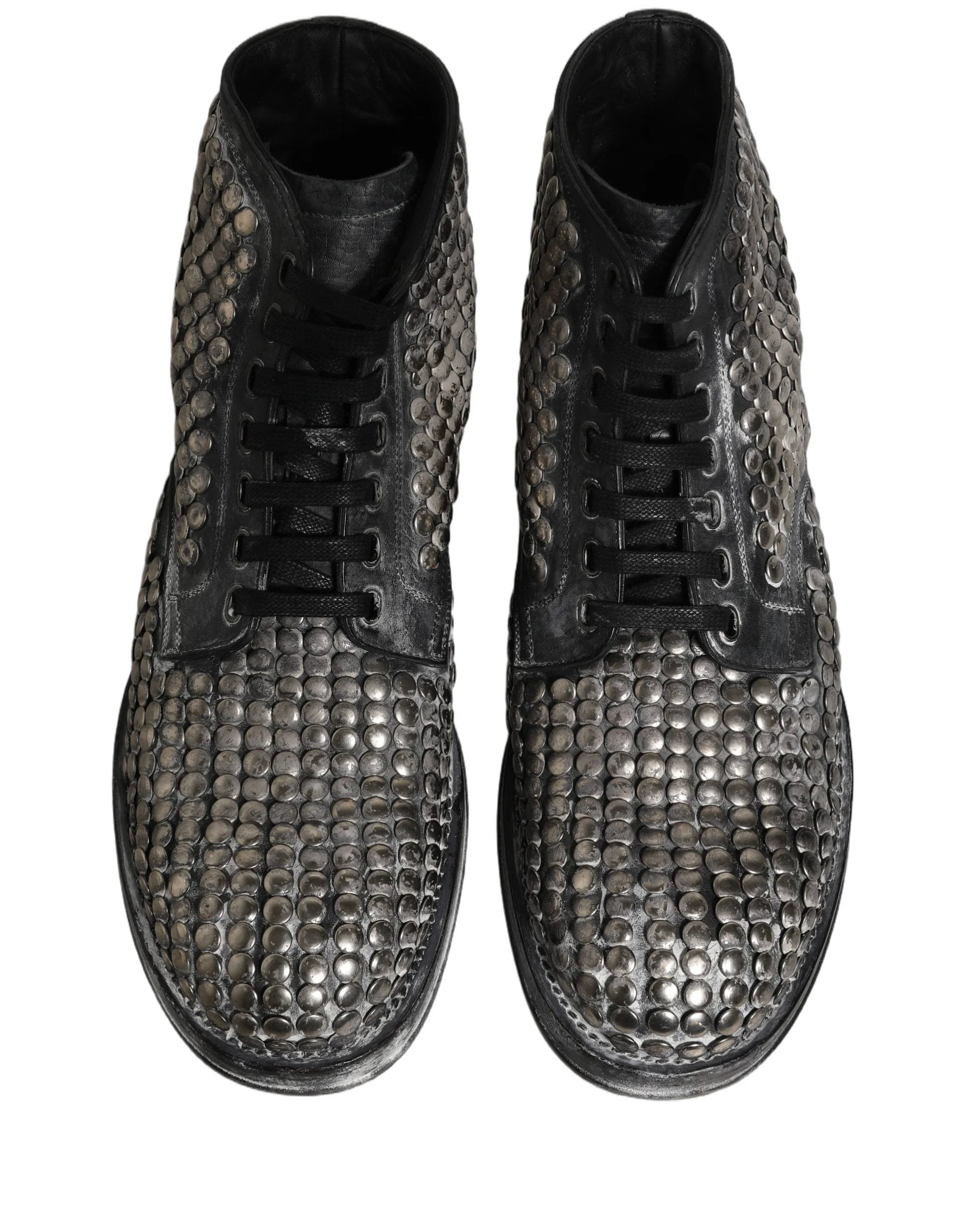 Dolce & Gabbana Black Leather Runway Studs Ankle Boots Shoes - EU44/US11