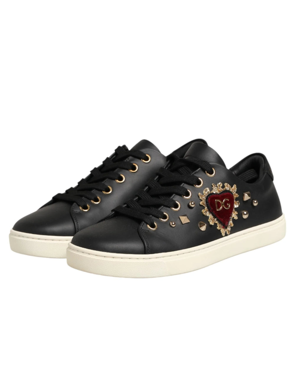 Dolce & Gabbana Black Leather Sacred Heart Sneakers Shoes - EU35/US4.5 - Sneakers