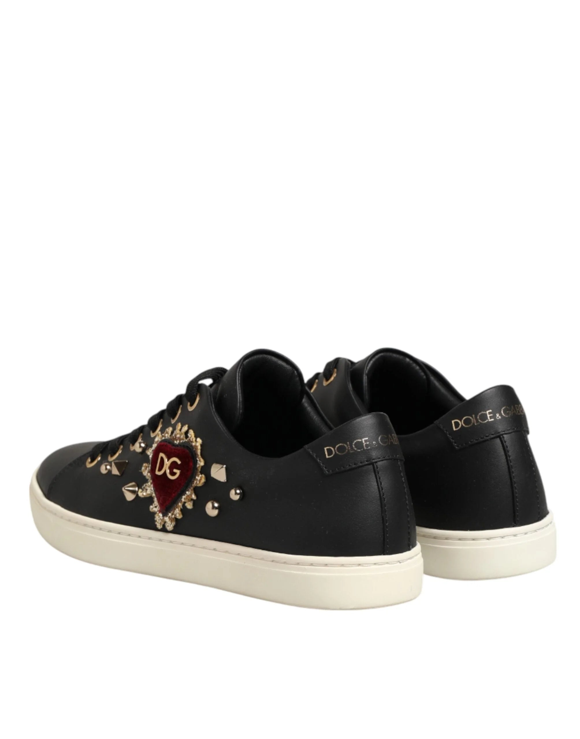 Dolce & Gabbana Black Leather Sacred Heart Sneakers Shoes - EU35/US4.5 - Sneakers