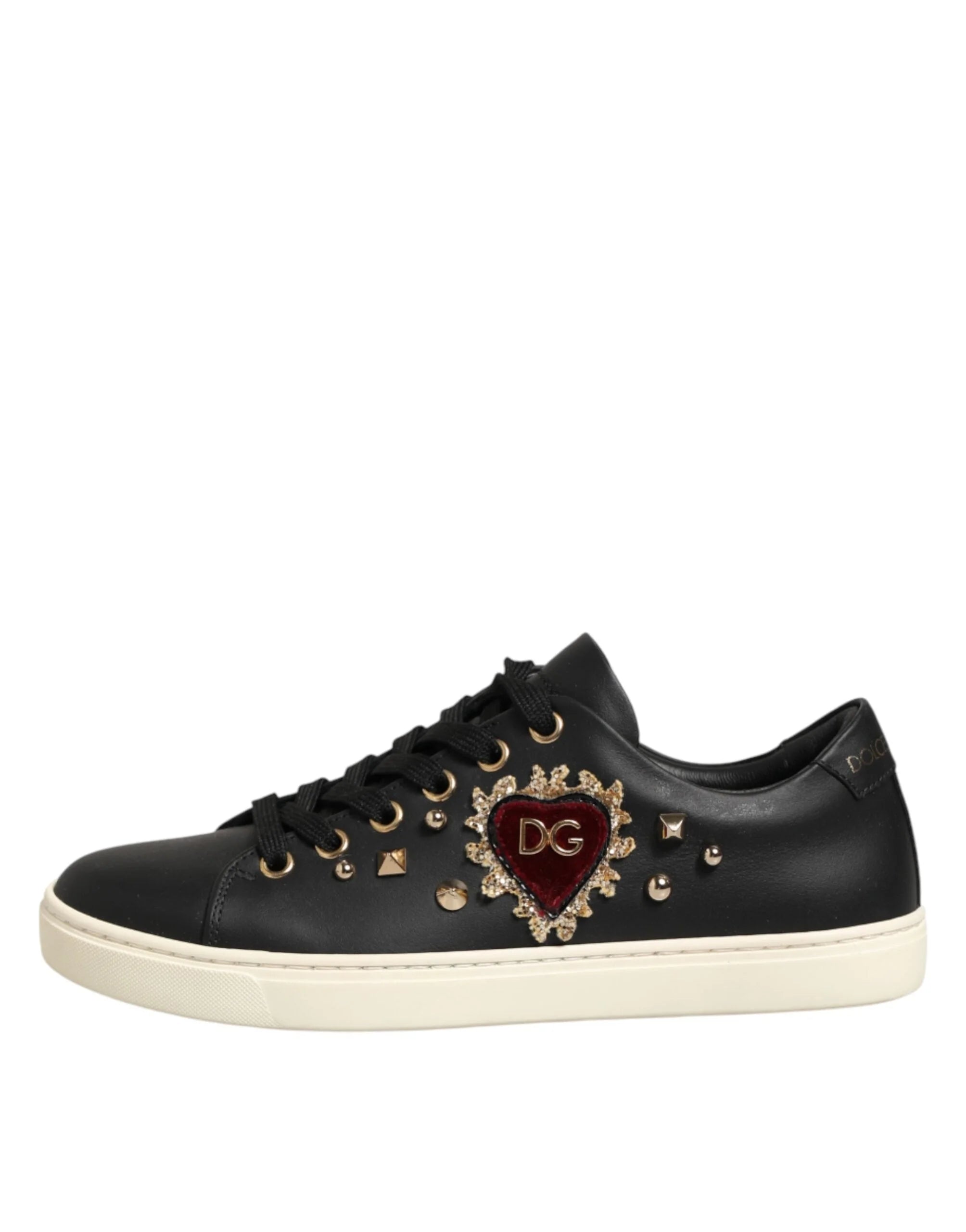 Dolce & Gabbana Black Leather Sacred Heart Sneakers Shoes - EU35/US4.5 - Sneakers
