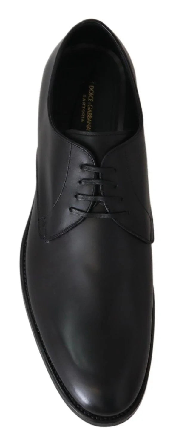 Dolce & Gabbana Sartoria hand-made black leather formal oxford shoes, front perspective view.