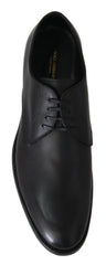 Dolce & Gabbana Sartoria hand-made black leather formal oxford shoes, front perspective view.