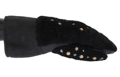 Dolce & Gabbana Black Leather Shearling Studded Gloves - 9|M - Gloves & Mittens