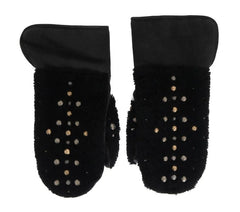 Dolce & Gabbana Black Leather Shearling Studded Gloves - 9|M - Gloves & Mittens