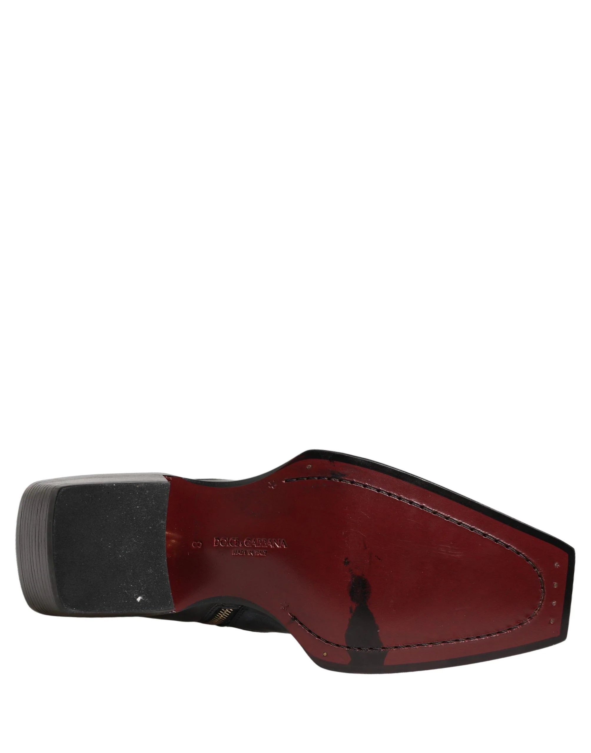 Dolce & Gabbana Svarta Läderglansiga Tex Mid-Shae Stövlar Skor - EU42/US9