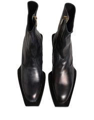 Dolce & Gabbana Svarta Läder Mid-Calf Boots med Glans - EU42/US9