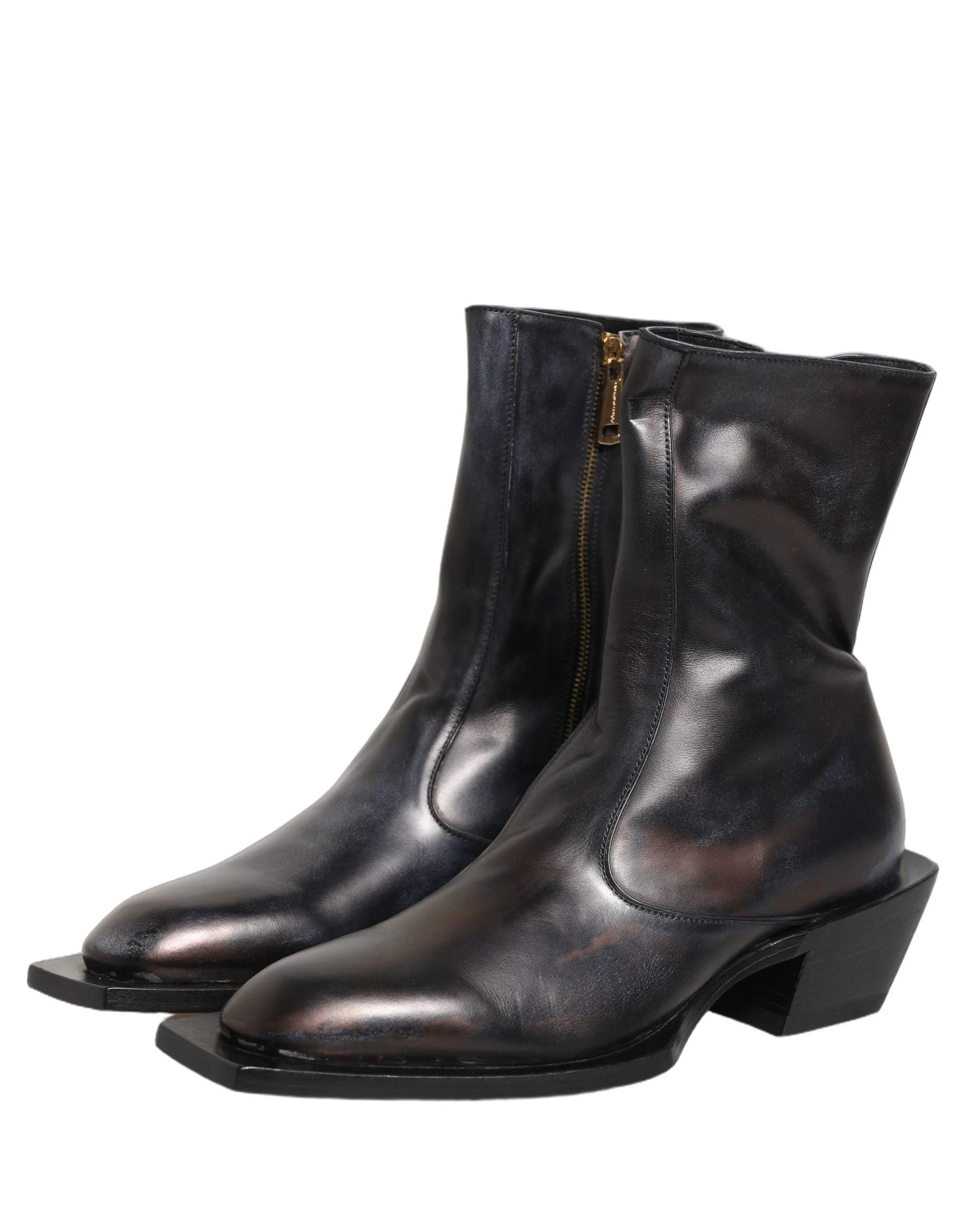 Dolce & Gabbana Svarta Läder Mid-Calf Boots med Glans - EU42/US9