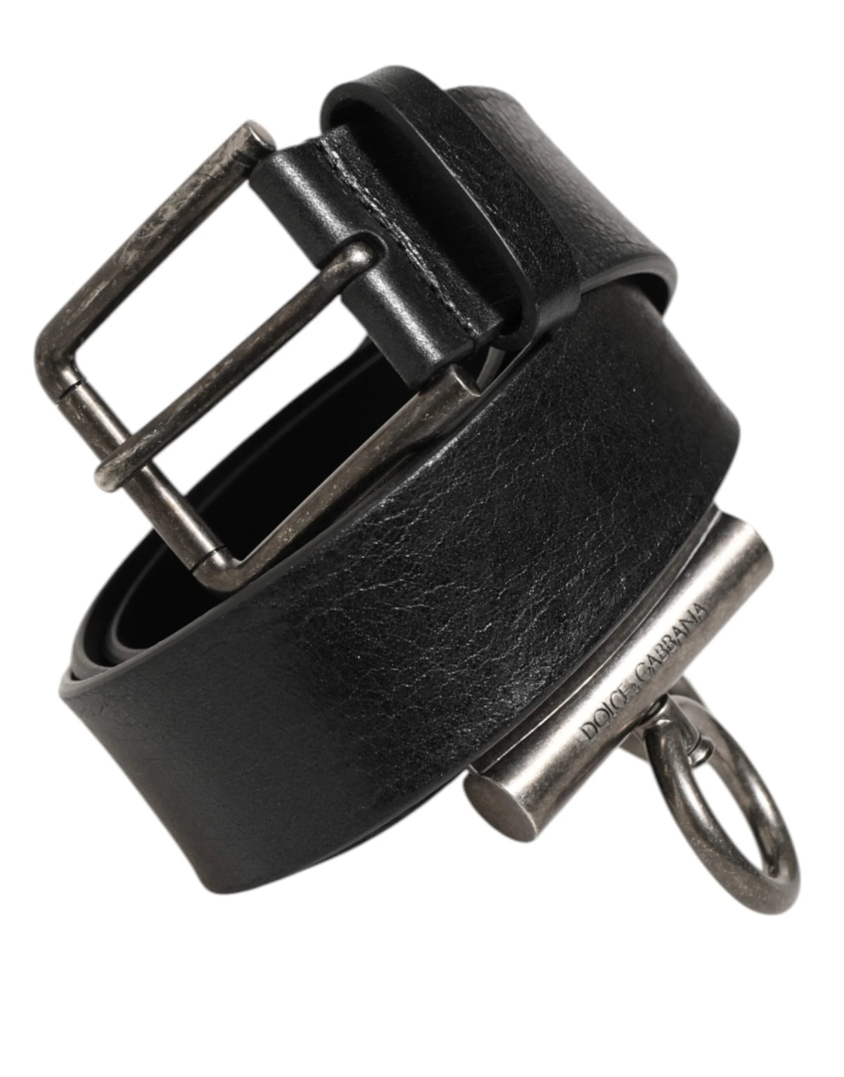 Dolce & Gabbana Black Leather Side Rings Brass Buckle Belt - 90 cm / 36 Inches