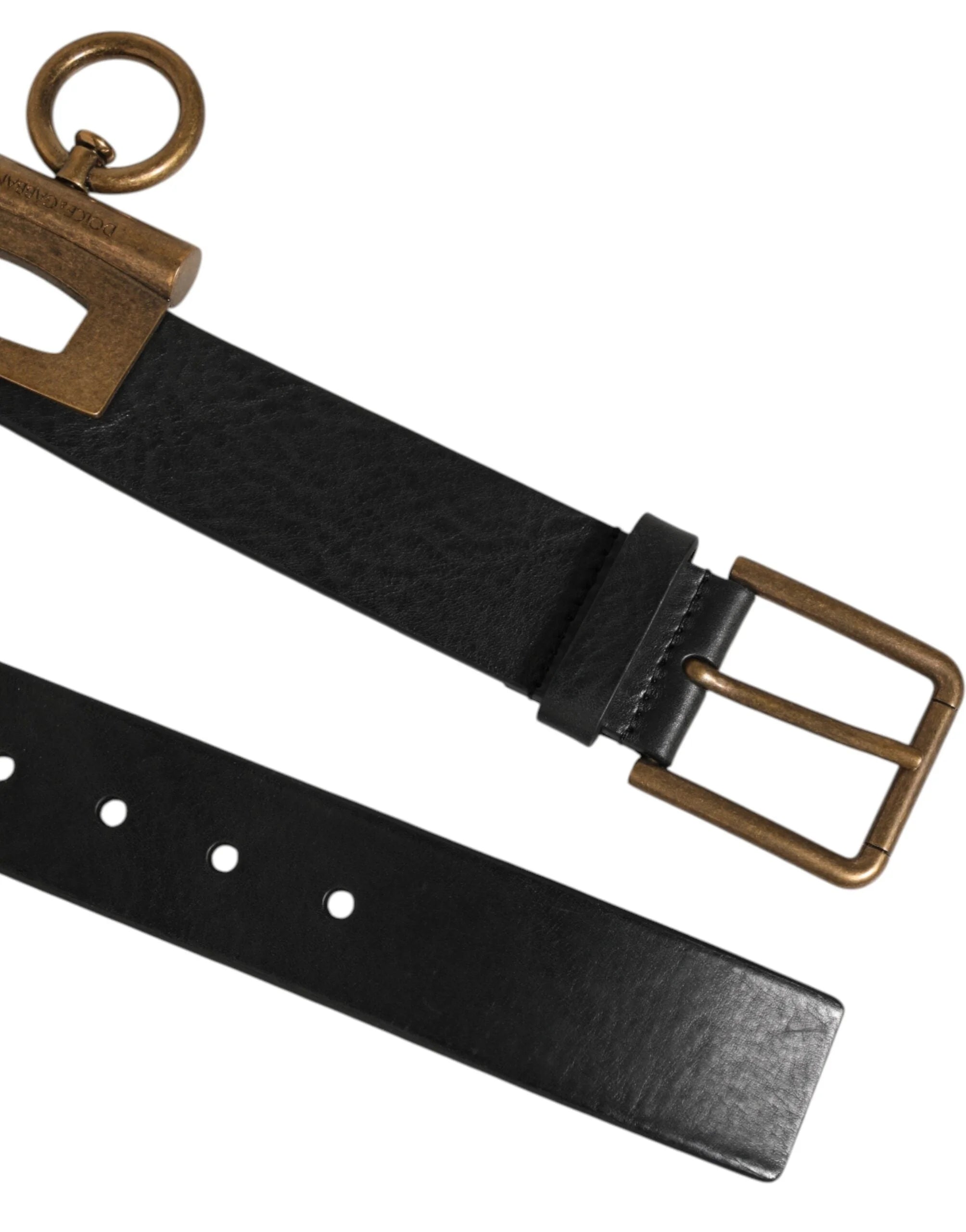 Dolce & Gabbana Black Leather Side Rings Brass Buckle Belt - 90 cm / 36 Inches
