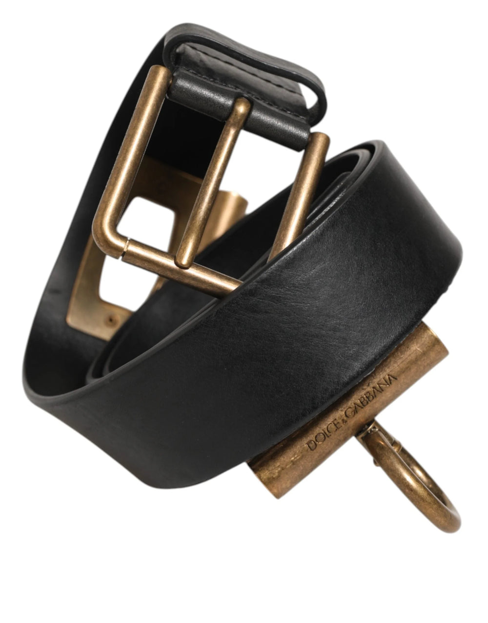 Dolce & Gabbana Black Leather Side Rings Brass Buckle Belt - 90 cm / 36 Inches