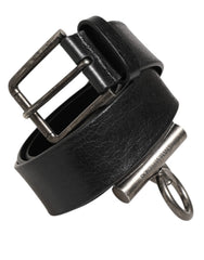 Dolce & Gabbana Black Leather Side Rings Brass Buckle Belt - 90 cm / 36 Inches
