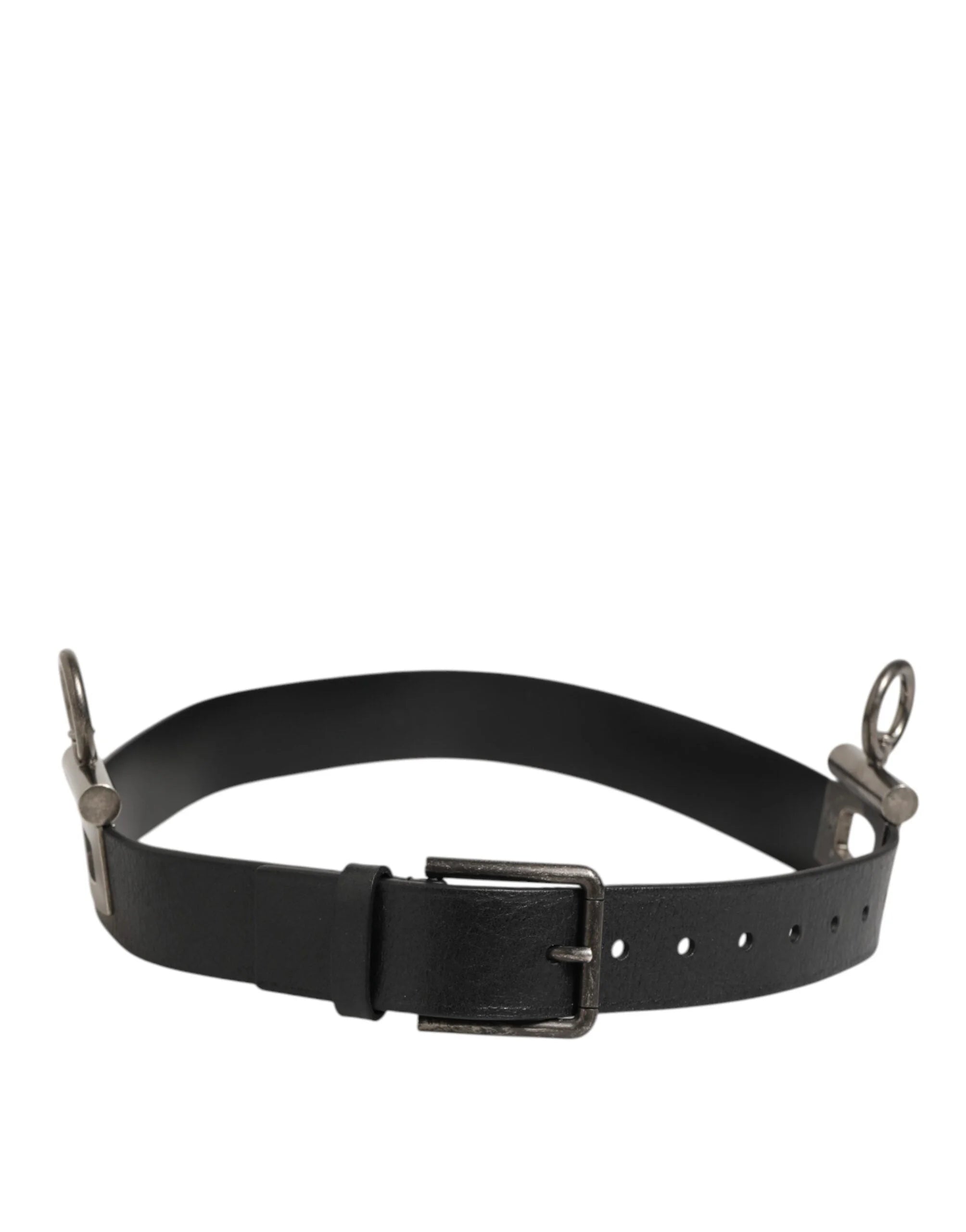 Dolce & Gabbana Black Leather Side Rings Brass Buckle Belt - 90 cm / 36 Inches