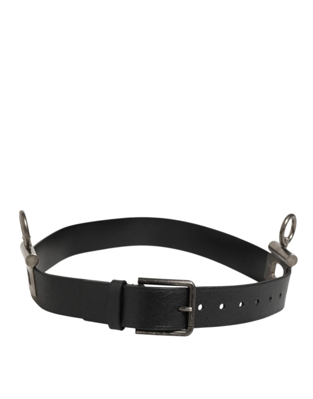 Dolce & Gabbana Black Leather Side Rings Brass Buckle Belt - 90 cm / 36 Inches