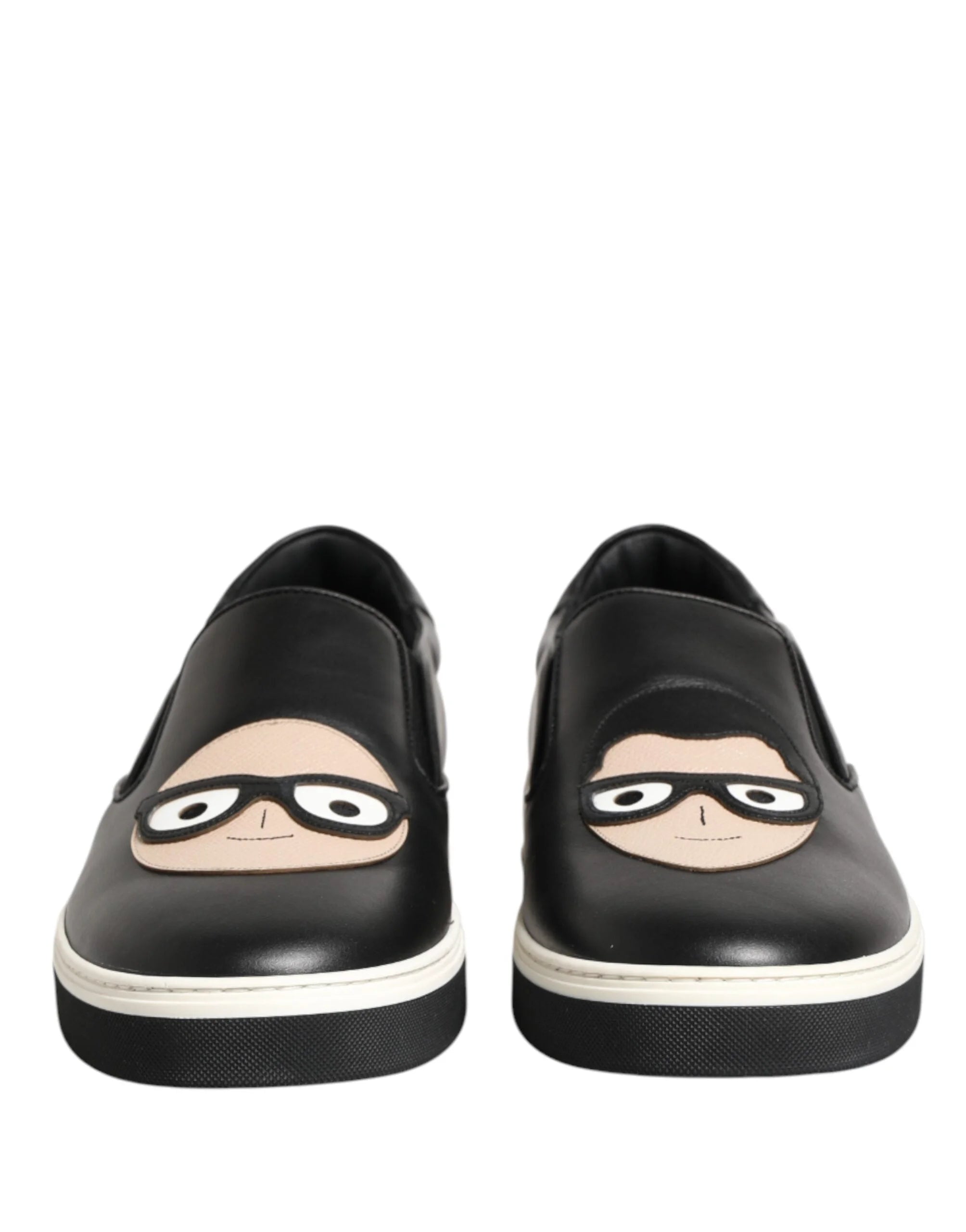 Dolce & Gabbana Black Leather Signature Figures Sneakers Shoes - EU45/US12