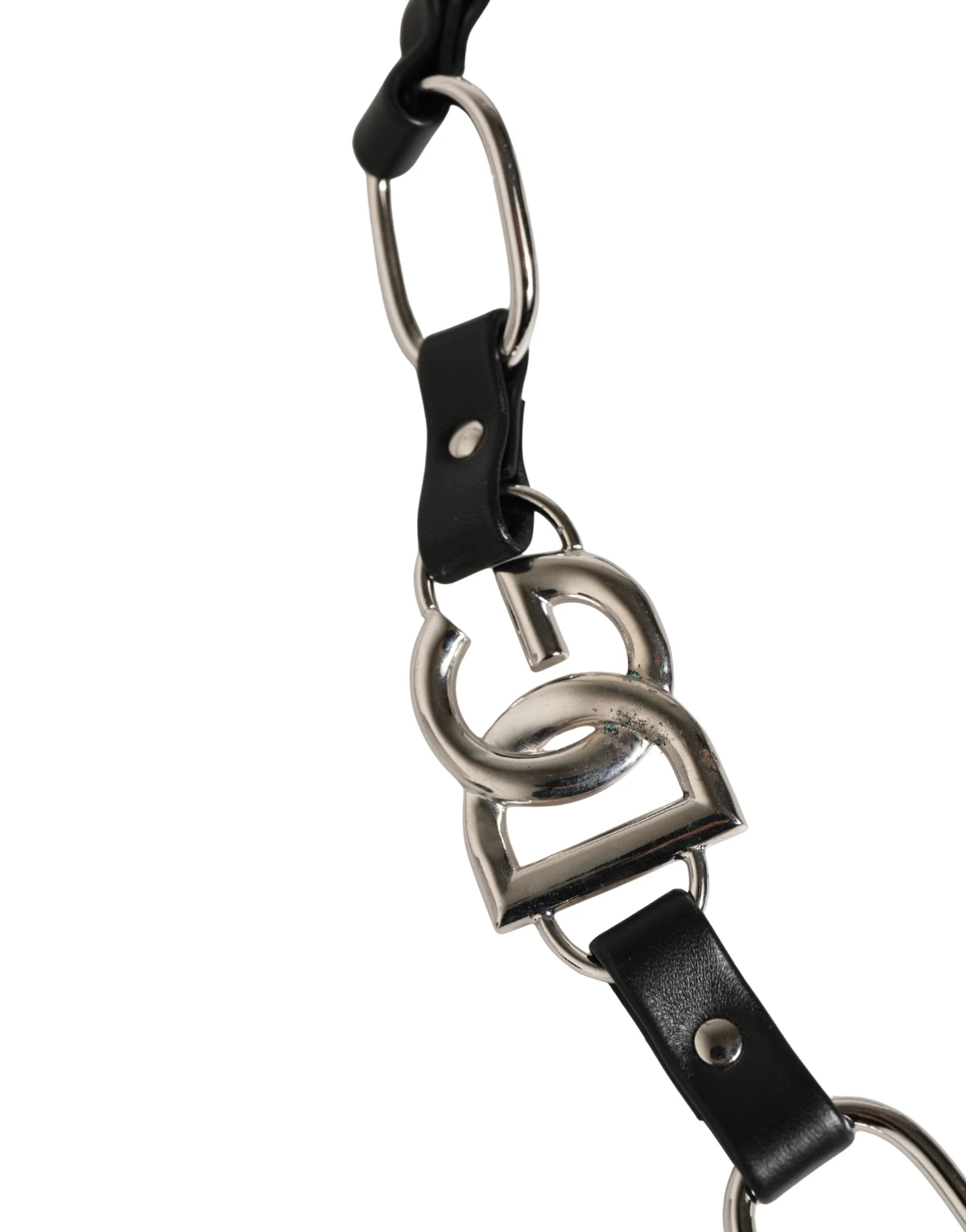 Dolce & Gabbana Svart Läder Silverkedja Väskaccessoar Axelrem