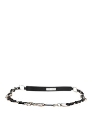 Dolce & Gabbana Svart Läder Silverkedja Väskaccessoar Axelrem