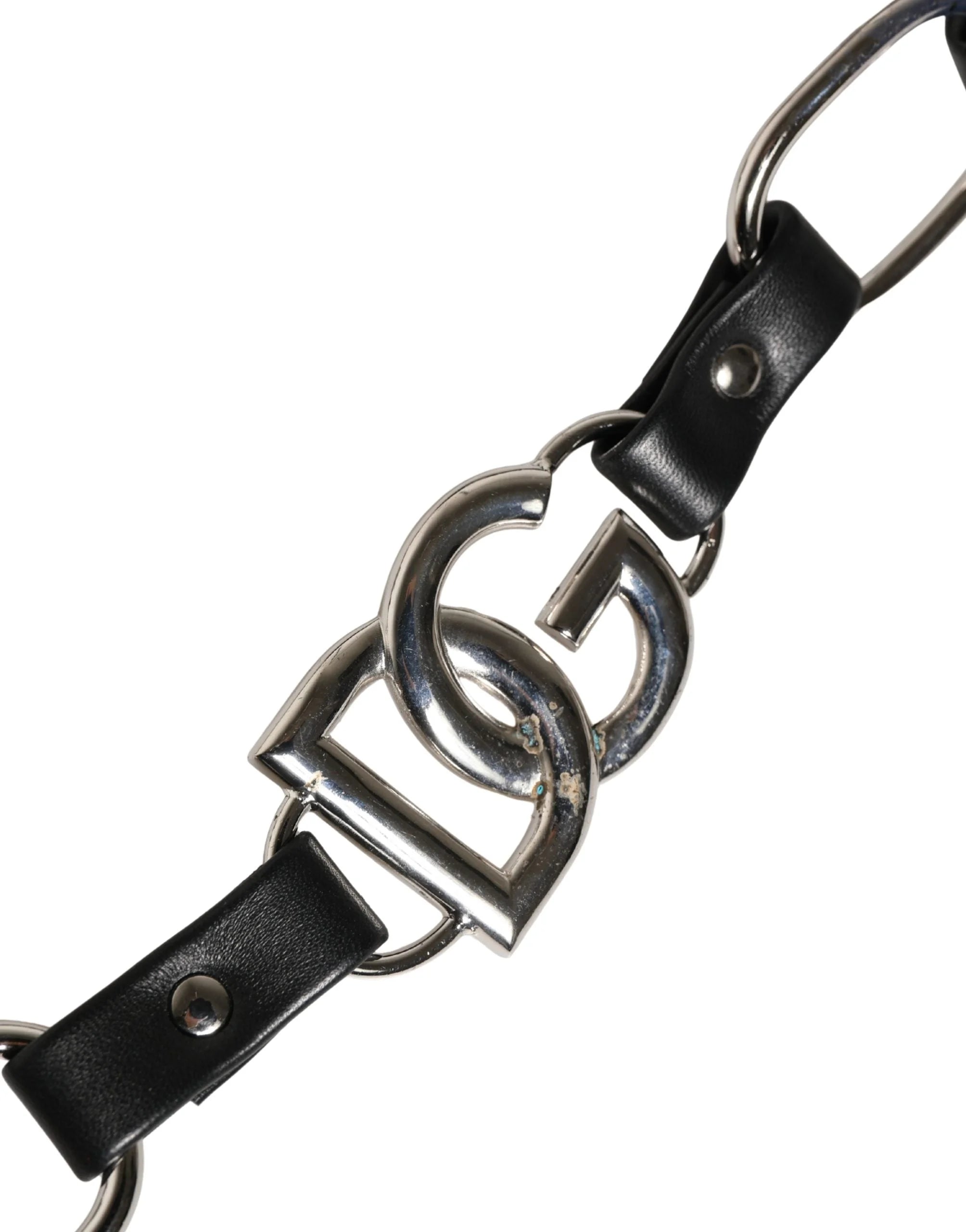 Dolce & Gabbana Svart Läder Silverkedja Väskaccessoar Axelrem