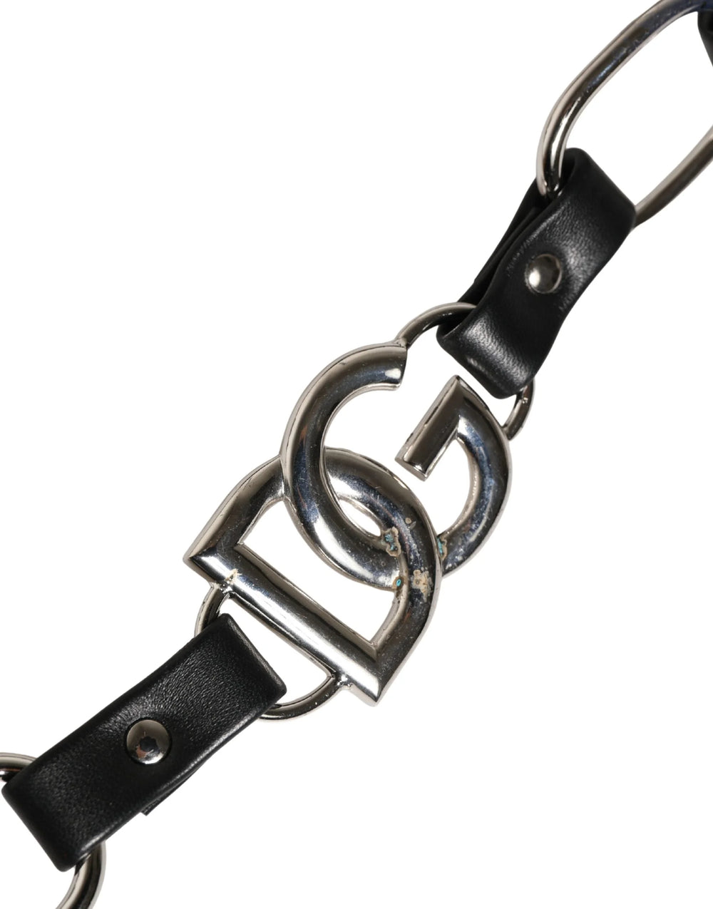 Dolce & Gabbana Svart Läder Silverkedja Väskaccessoar Axelrem
