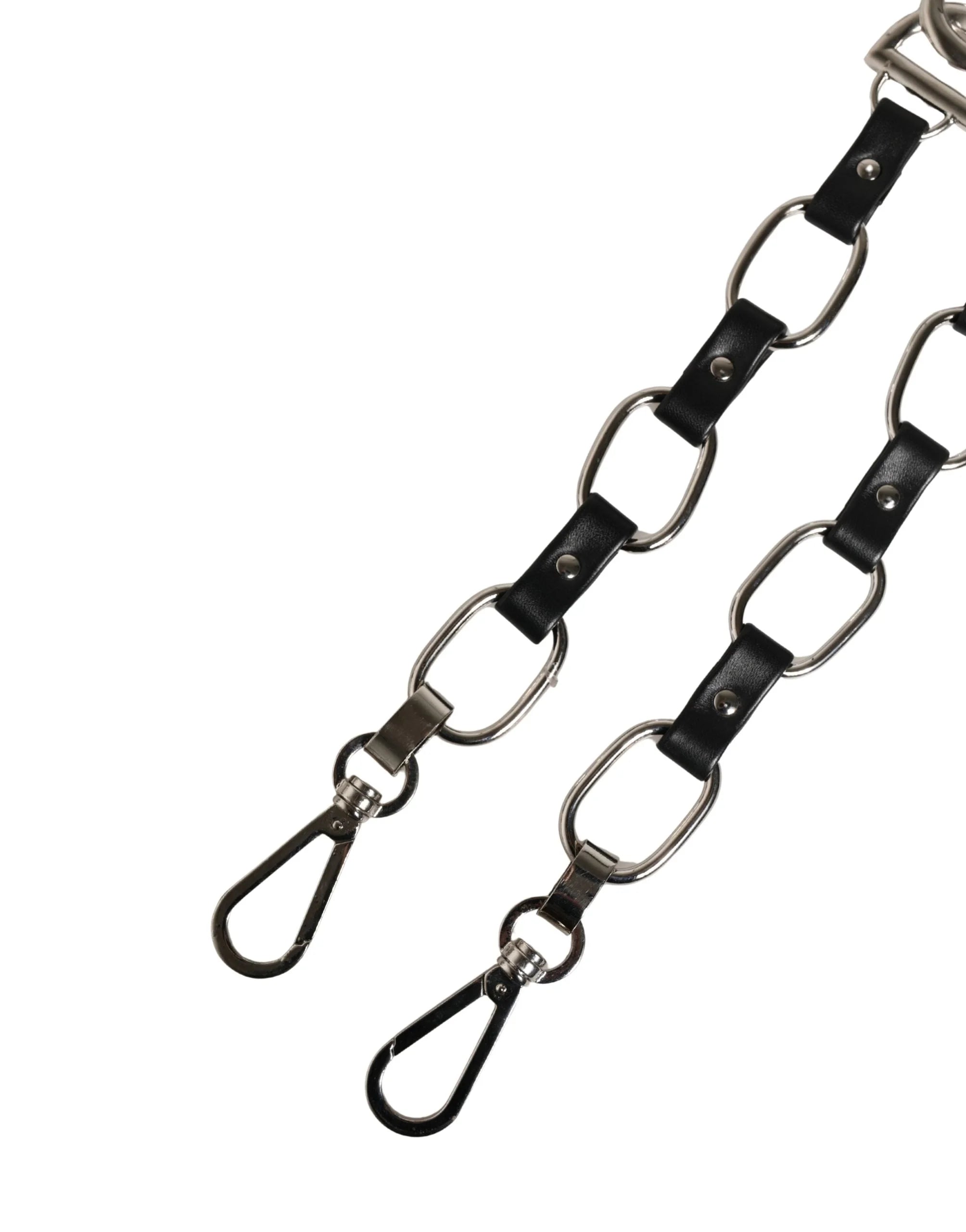 Dolce & Gabbana Svart Läder Axelrem med Silverkedja