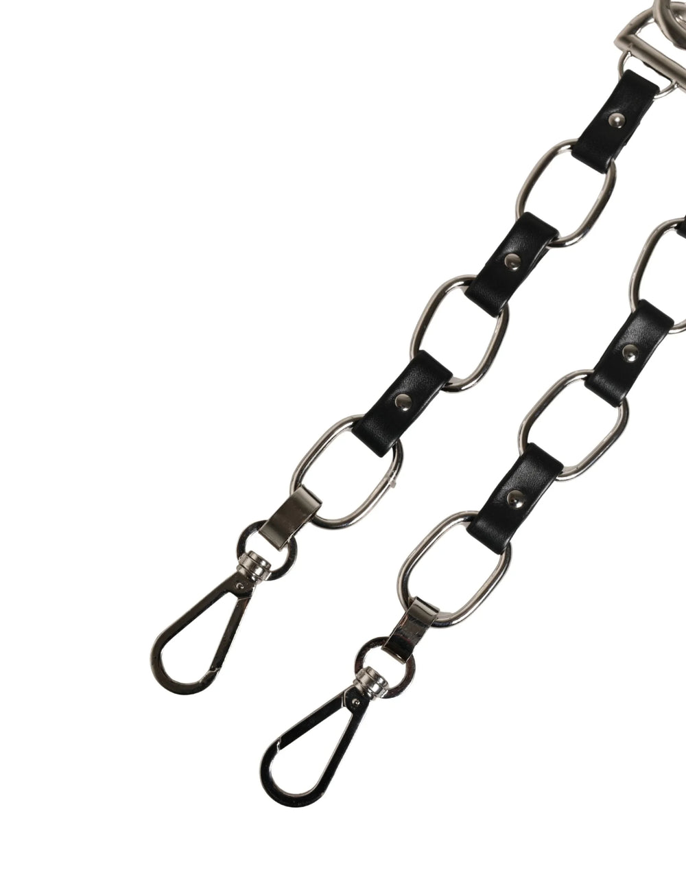 Dolce & Gabbana Svart Läder Axelrem med Silverkedja