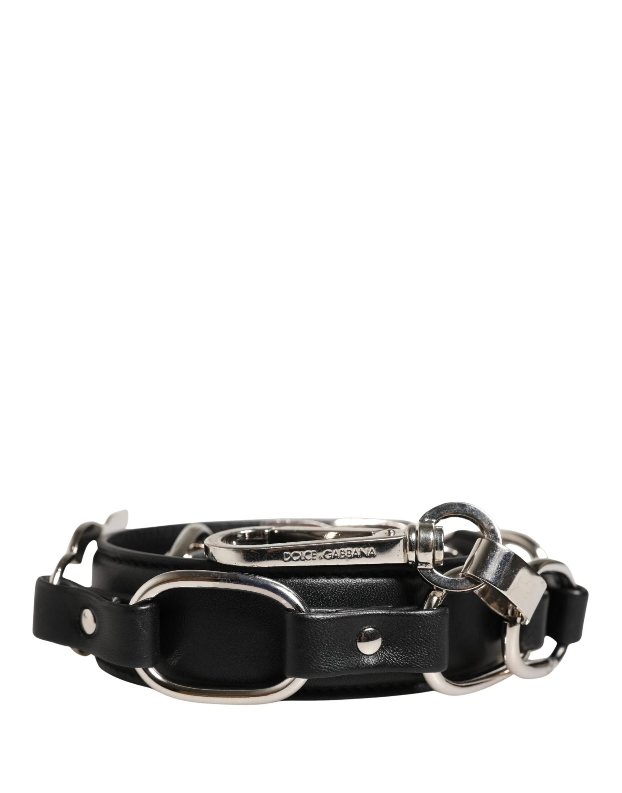 Dolce & Gabbana Svart Läder Silverkedja Väskaccessoar Axelrem