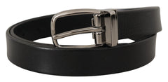 Dolce & Gabbana Black Leather Silver Chrome Metal Logo Buckle Belt - 80 cm / 32 Inches - Belts