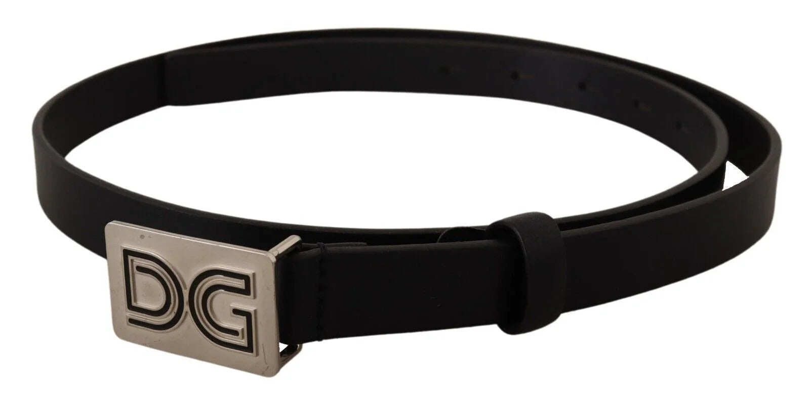 Dolce & Gabbana Black Leather Silver DG Logo Buckle Belt - 90 cm / 36 Inches - Belts