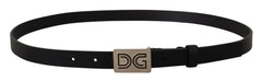 Dolce & Gabbana Black Leather Silver DG Logo Buckle Belt - 90 cm / 36 Inches - Belts