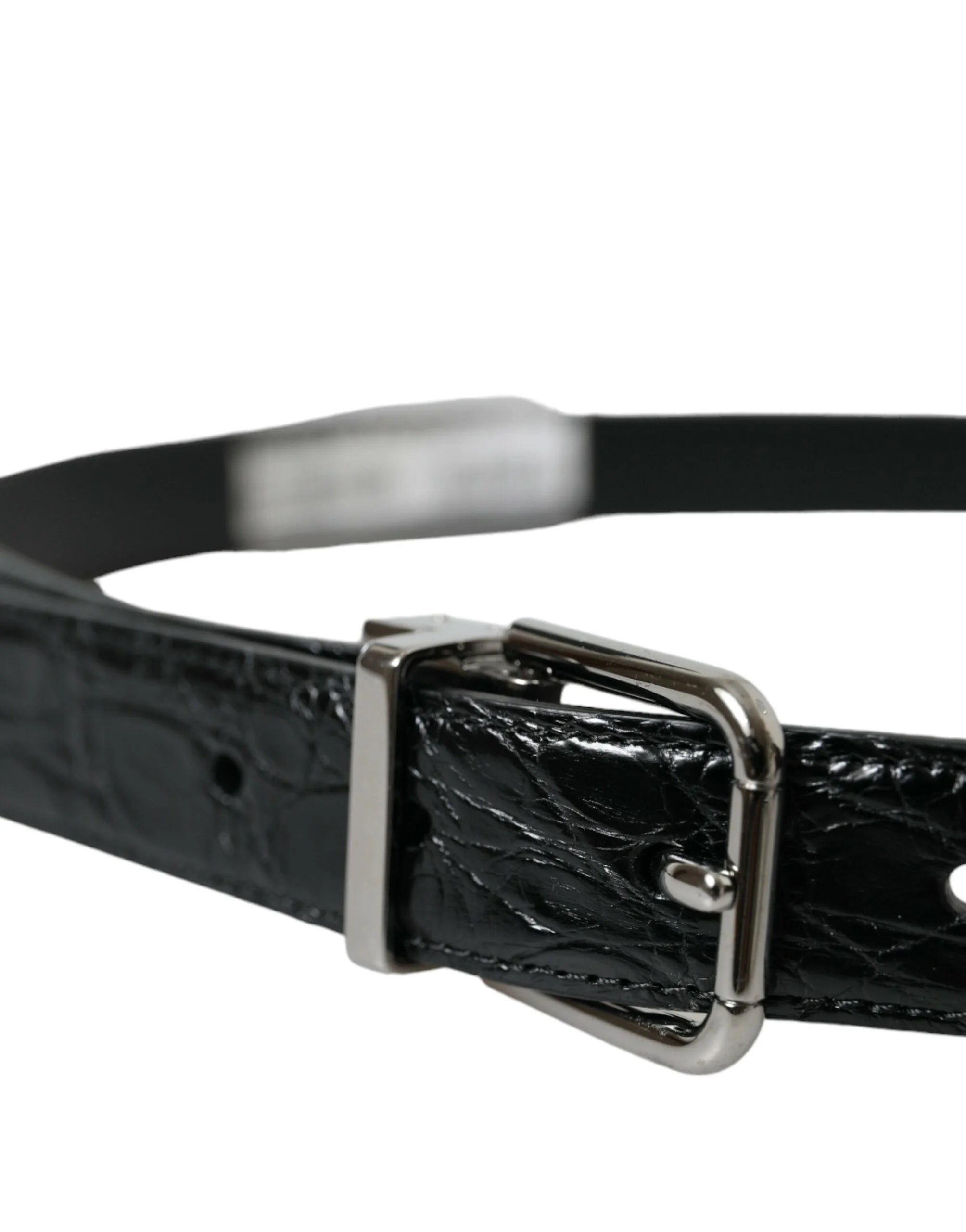 Dolce & Gabbana Black Leather Silver Metal Buckle Belt - 90 cm / 36 Inches - Belts