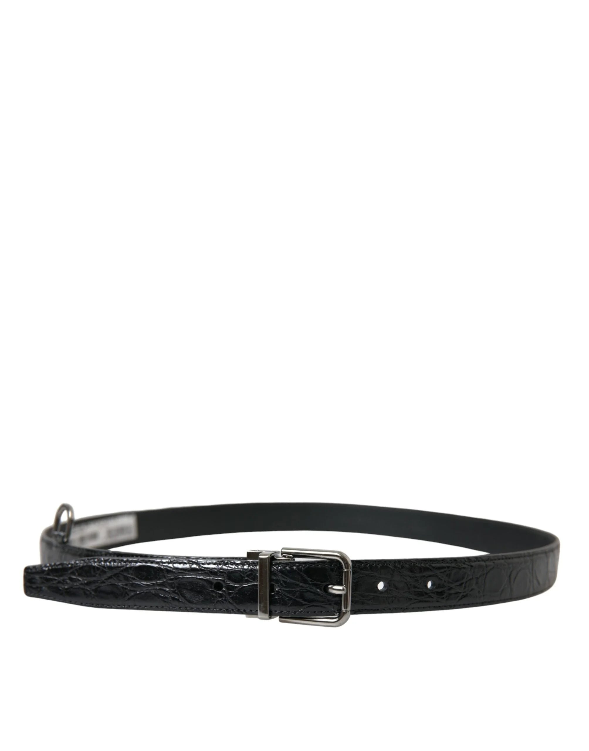 Dolce & Gabbana Black Leather Silver Metal Buckle Belt - 90 cm / 36 Inches - Belts