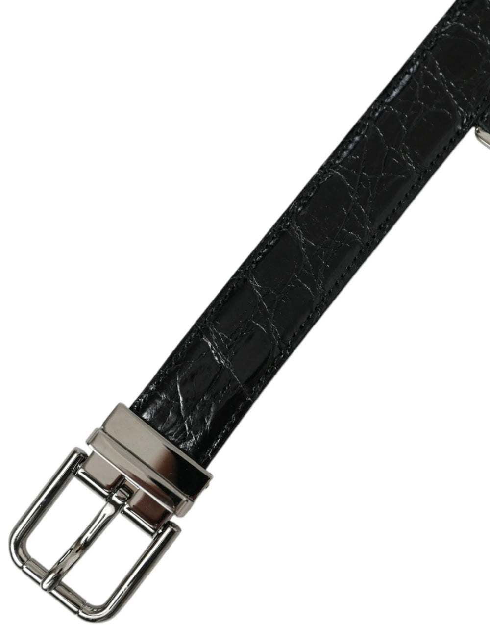 Dolce & Gabbana Black Leather Silver Metal Buckle Belt - 90 cm / 36 Inches - Belts