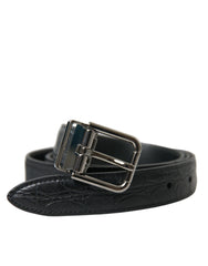 Dolce & Gabbana Black Leather Silver Metal Buckle Belt - 95 cm / 38 Inches - Belts
