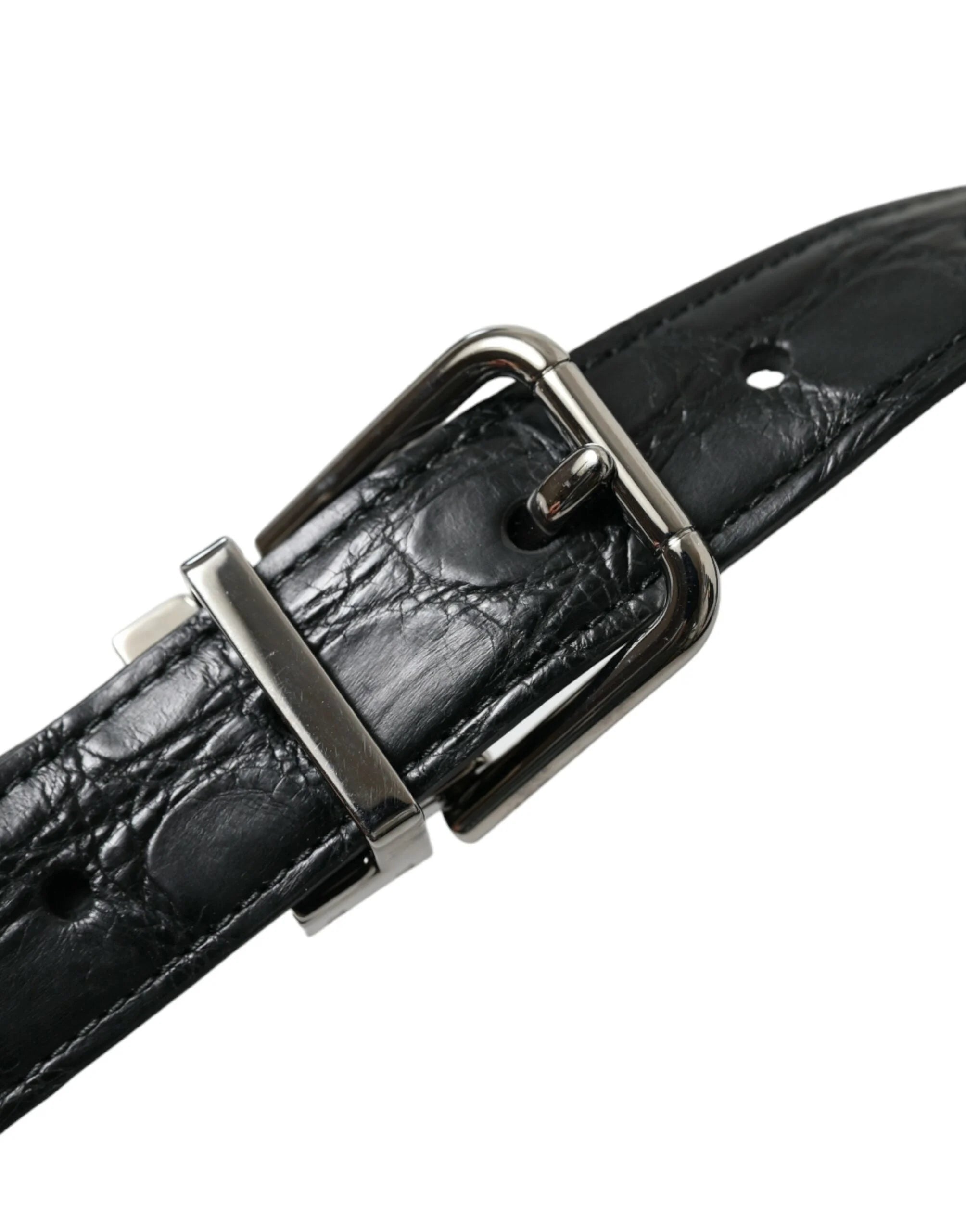 Dolce & Gabbana Black Leather Silver Metal Buckle Belt - 95 cm / 38 Inches - Belts