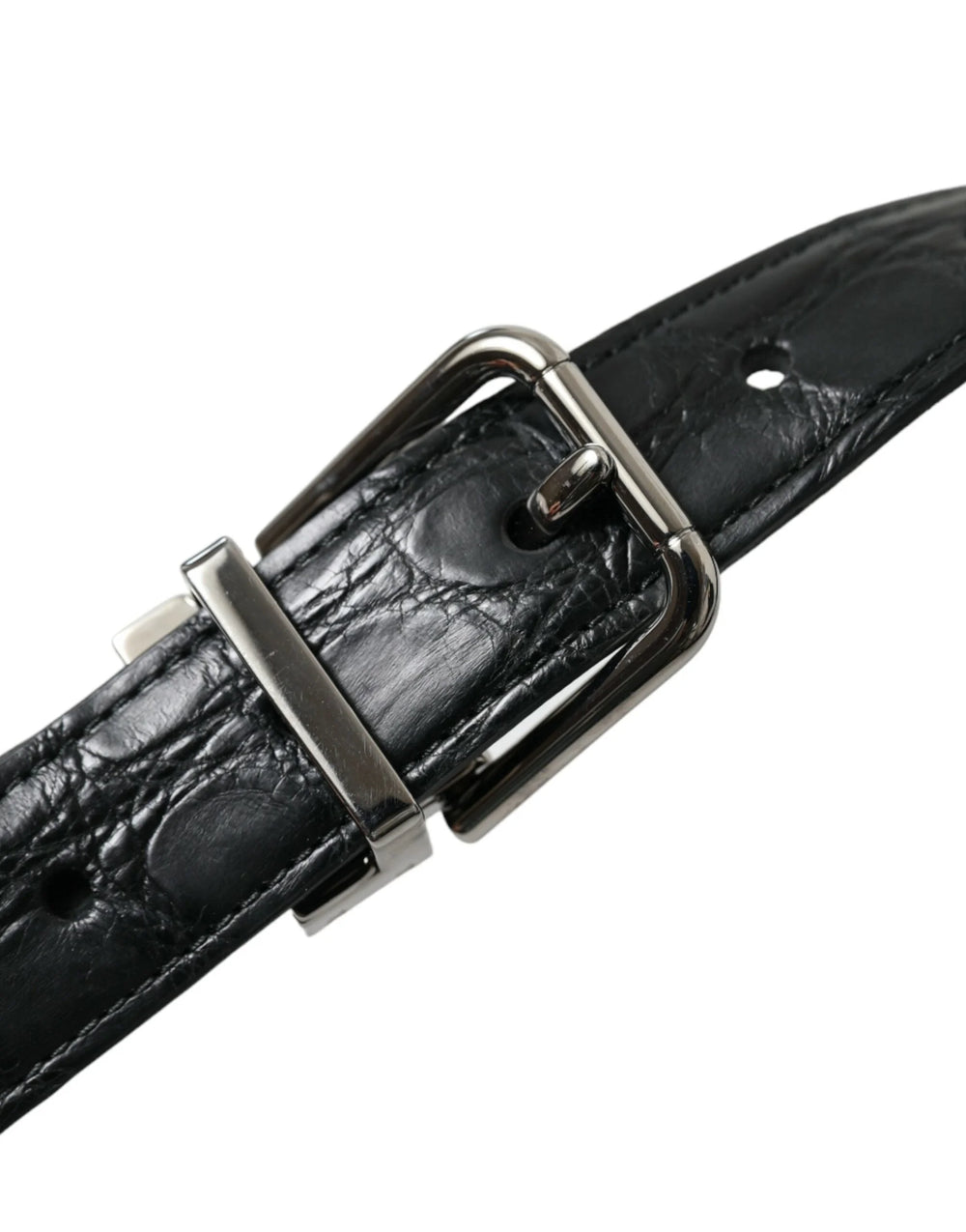 Dolce & Gabbana Black Leather Silver Metal Buckle Belt - 95 cm / 38 Inches - Belts