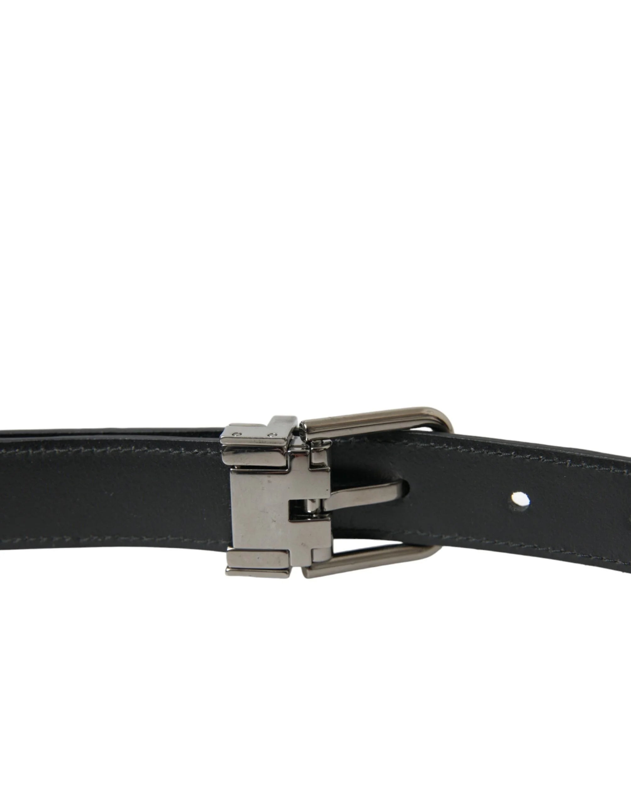 Dolce & Gabbana Black Leather Silver Metal Buckle Belt - 95 cm / 38 Inches - Belts