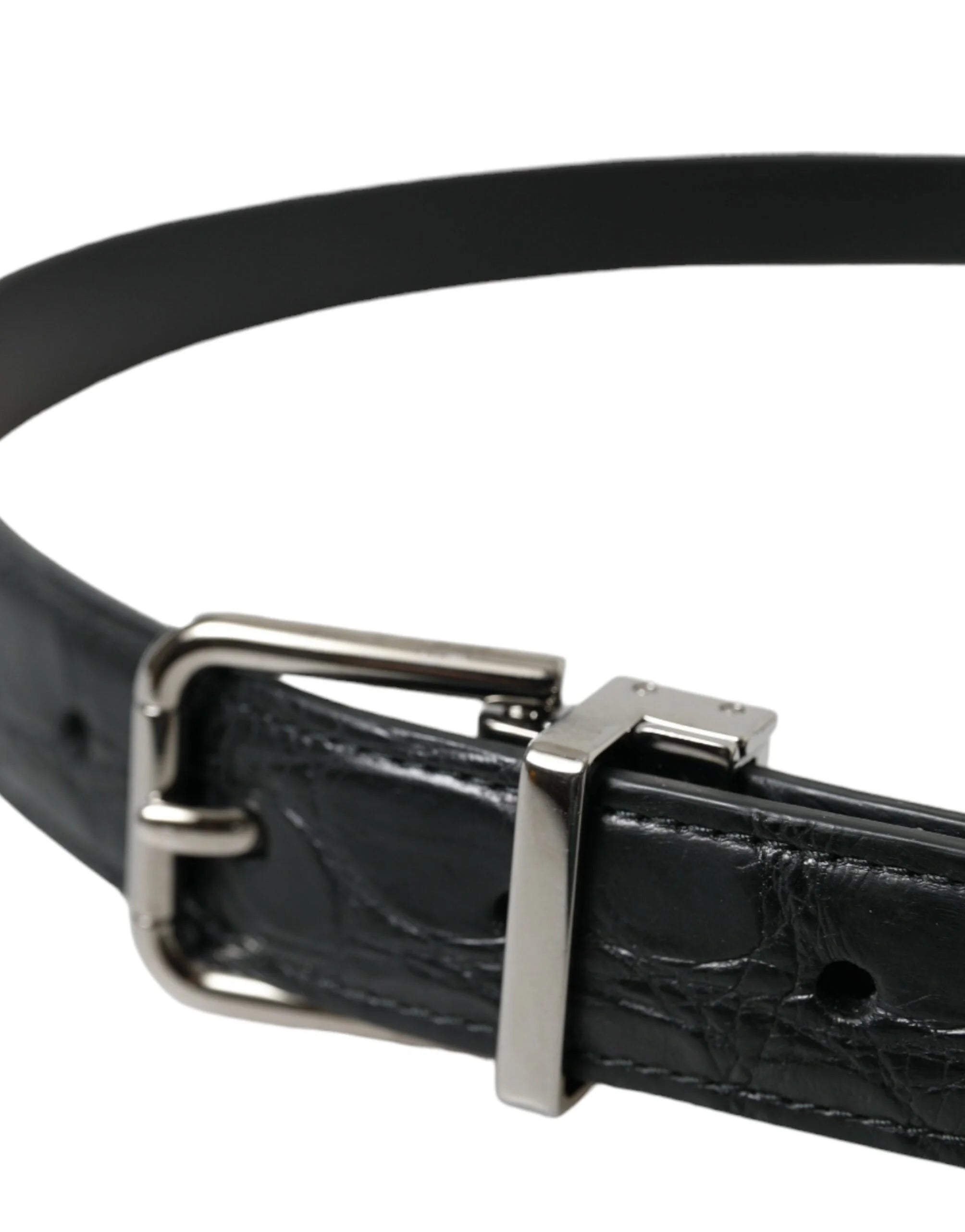 Dolce & Gabbana Black Leather Silver Metal Buckle Belt - 95 cm / 38 Inches - Belts