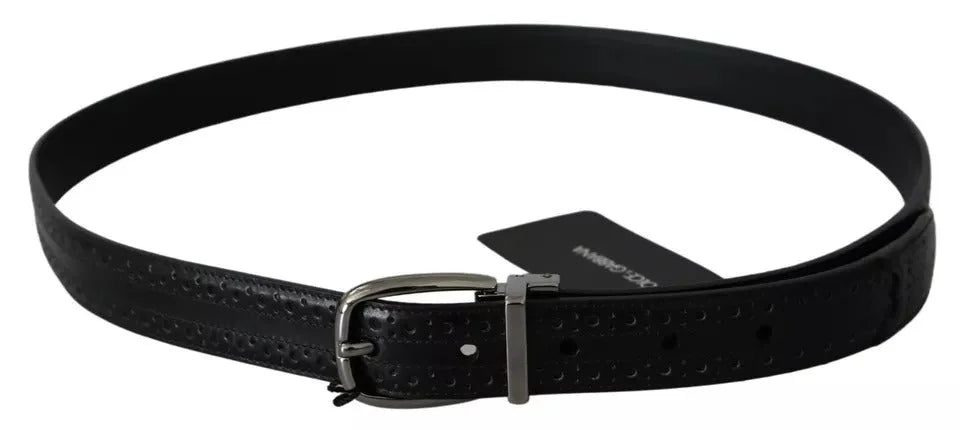 Dolce & Gabbana Black Leather Silver Metal Buckle Classic Belt - 95 cm / 38 Inches - Belts