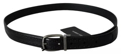Dolce & Gabbana Black Leather Silver Metal Buckle Classic Belt - 95 cm / 38 Inches - Belts
