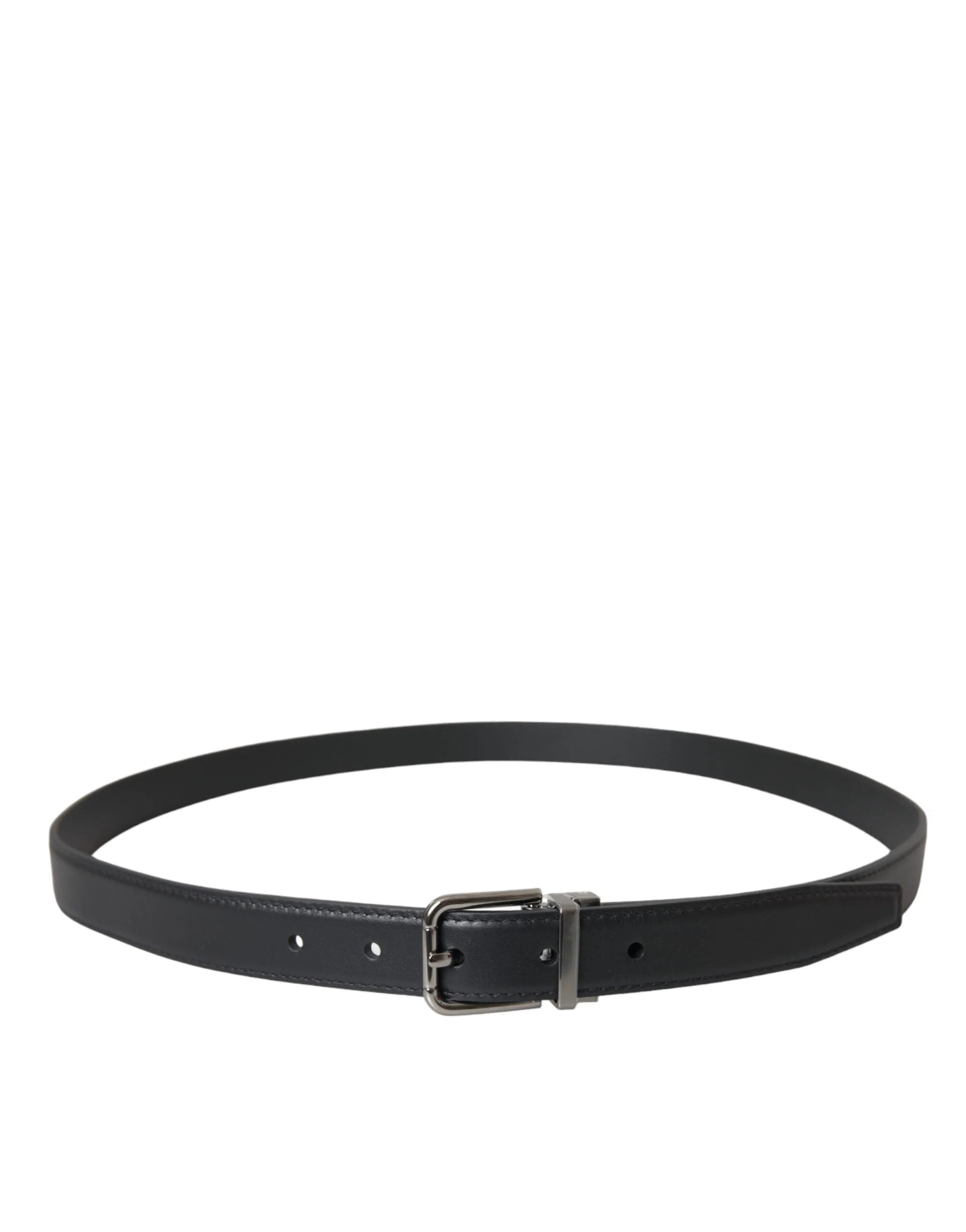 Dolce & Gabbana Black Leather Silver Metal Buckle Men Belt - 110 cm / 44 Inches - Belts
